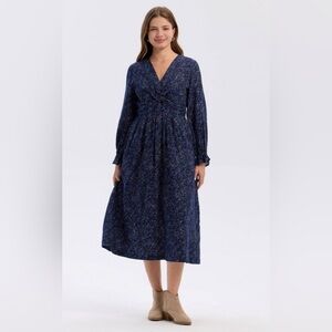Universal Thread Navy Blue Floral Twist-Front Balloon Long-Sleeve Dress, Size S